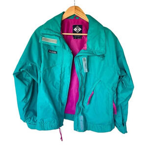 Vintage Columbia Jacket Womens Medium Turquoise Pink Nylon Whirlibird 90s Size M